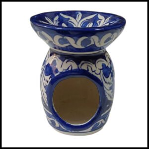 Handcrafted Blue Pottery Candle Holder (9cm × 11.5cm)