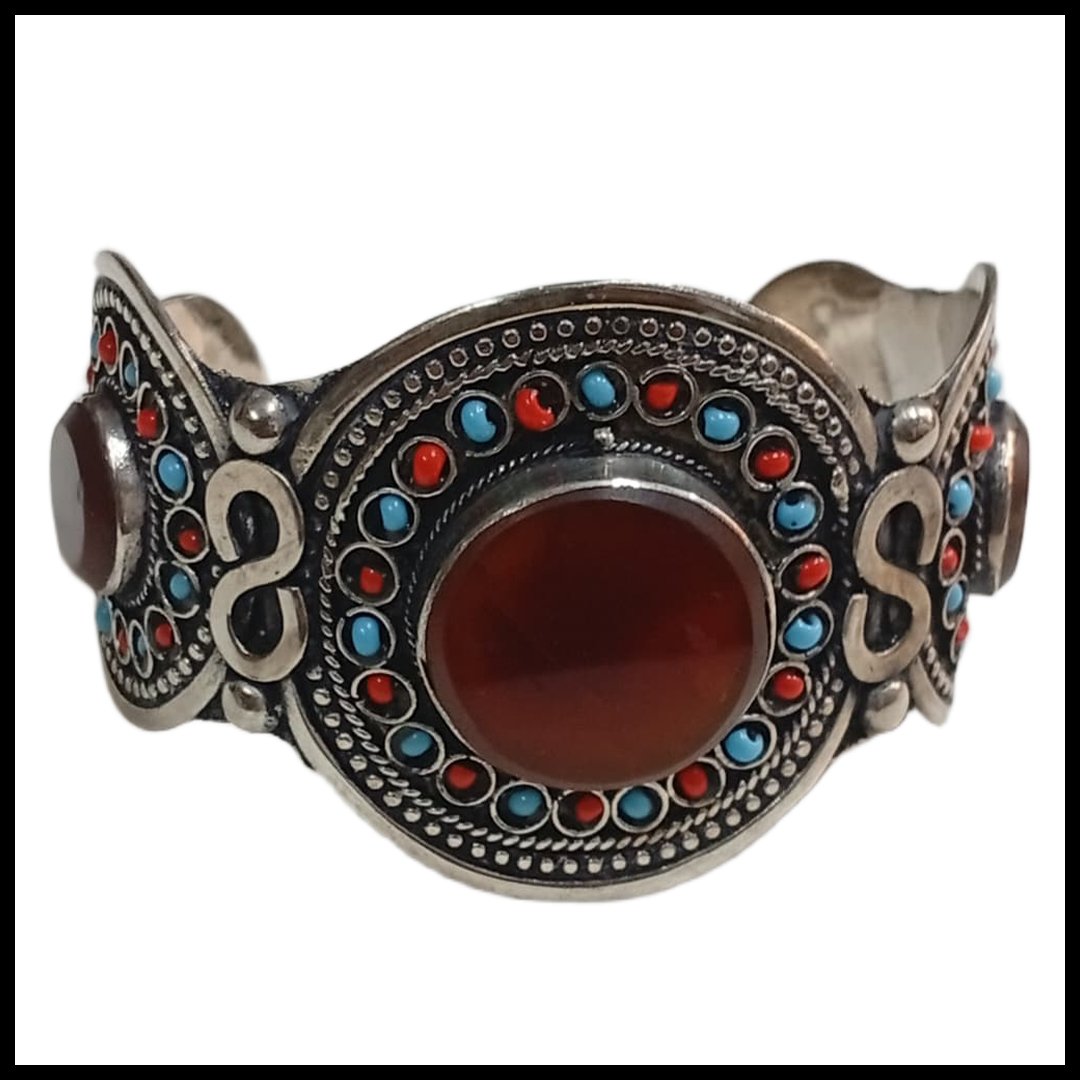 Elegant Afghani Stone Cuff Bracelet – Traditional Tribal Jewelry
