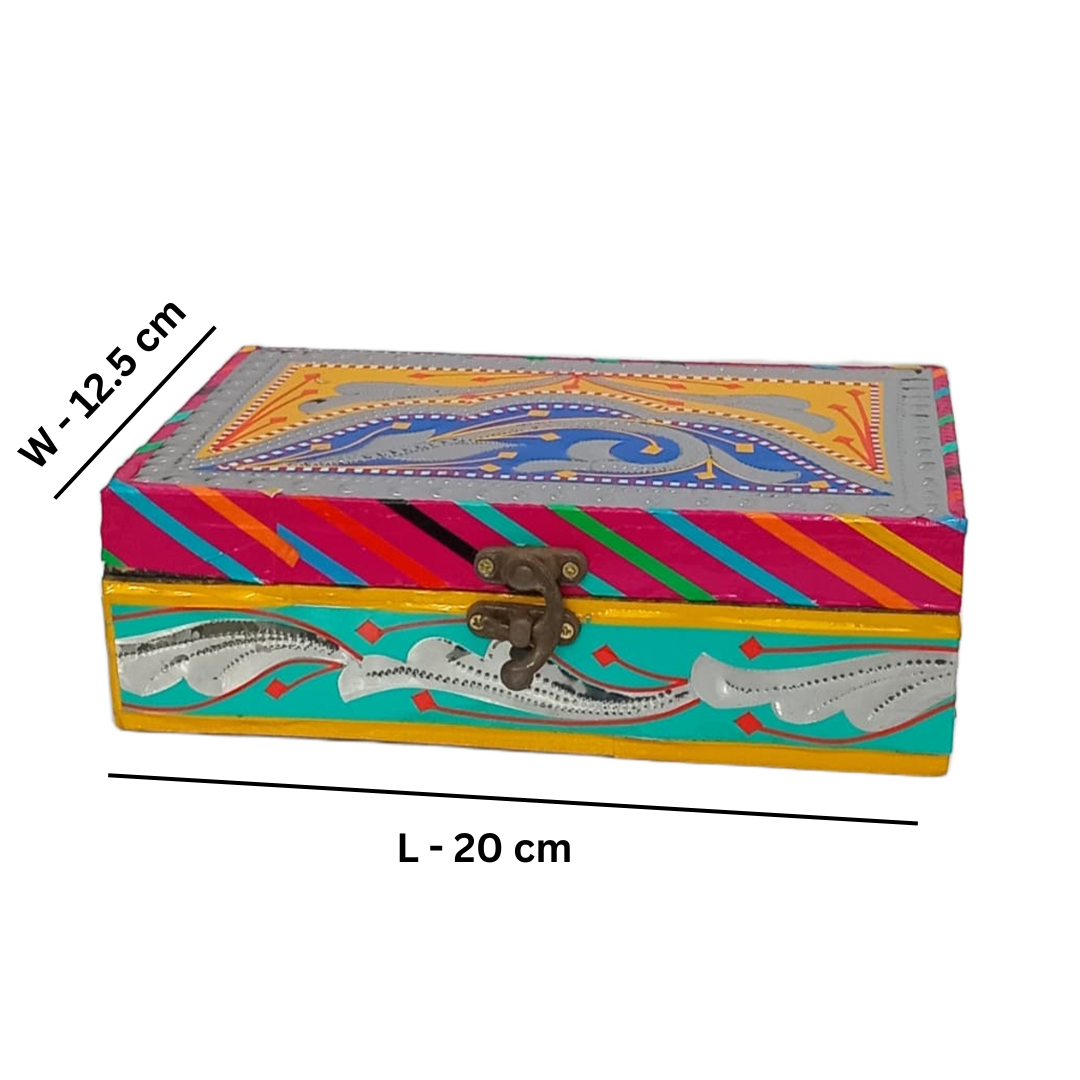 Traditional Pakistani Chamakpatti Box (W-12.5, L-20 cm)Handmade Colourful Truck Art Storage Box, Unique Cultural Home Décor, best Decorative item , best Gift for Handicraft Lovers - Image 2