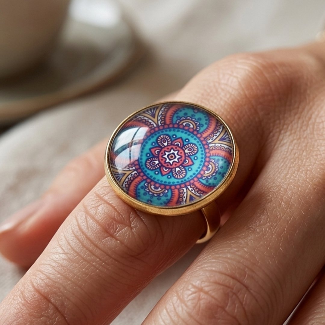 Elegant Mandala Ring – Bohemian Ethnic Statement Jewelry - Image 2