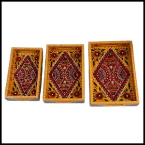 Handcrafted 3-Piece Bundi Tray Set – Decorative Serving & Display Trays