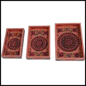 Handcrafted 3-Piece Bundi Tray Set – Decorative Serving & Display Trays