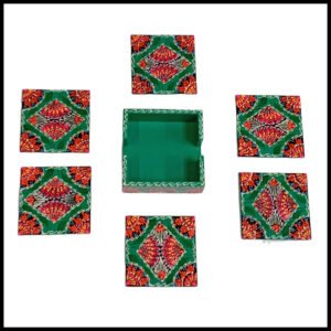 Truck Art Tea Coaster Set of 6 with Holder – Handmade Traditional Pakistani Design