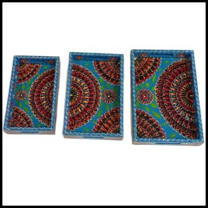 Handcrafted 3-Piece Bundi Tray Set – Decorative Serving & Display Trays