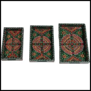 Handcrafted 3-Piece Bundi Tray Set – Decorative Serving & Display Trays