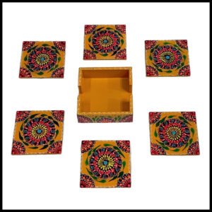 Truck Art Tea Coaster Set of 6 with Holder – Handmade Traditional Pakistani Design