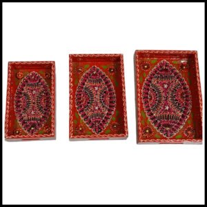 Handcrafted 3-Piece Bundi Tray Set – Decorative Serving & Display Trays