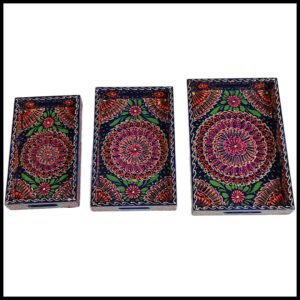Handcrafted 3-Piece Bundi Tray Set – Decorative Serving & Display Trays