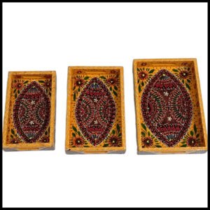 Handcrafted 3-Piece Bundi Tray Set – Decorative Serving & Display Trays