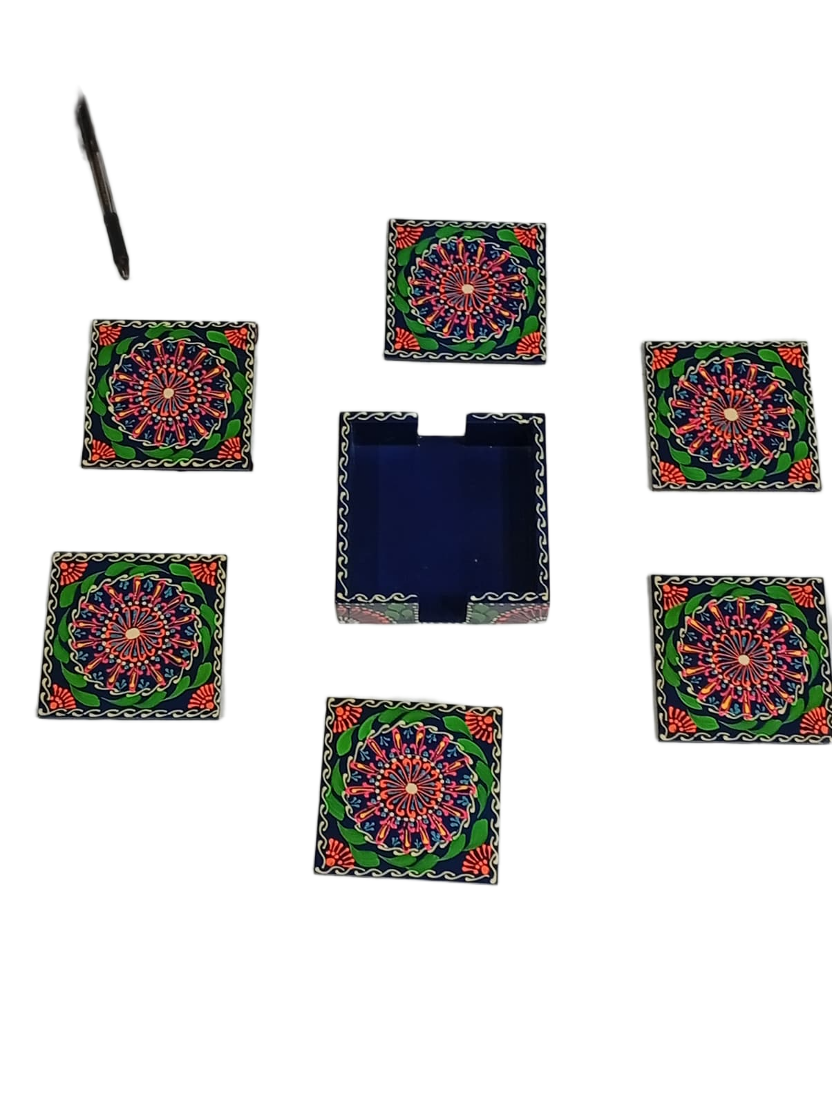 Truck Art Tea Coaster Set of 6 with Holder – Handmade Traditional Pakistani Design - Image 4