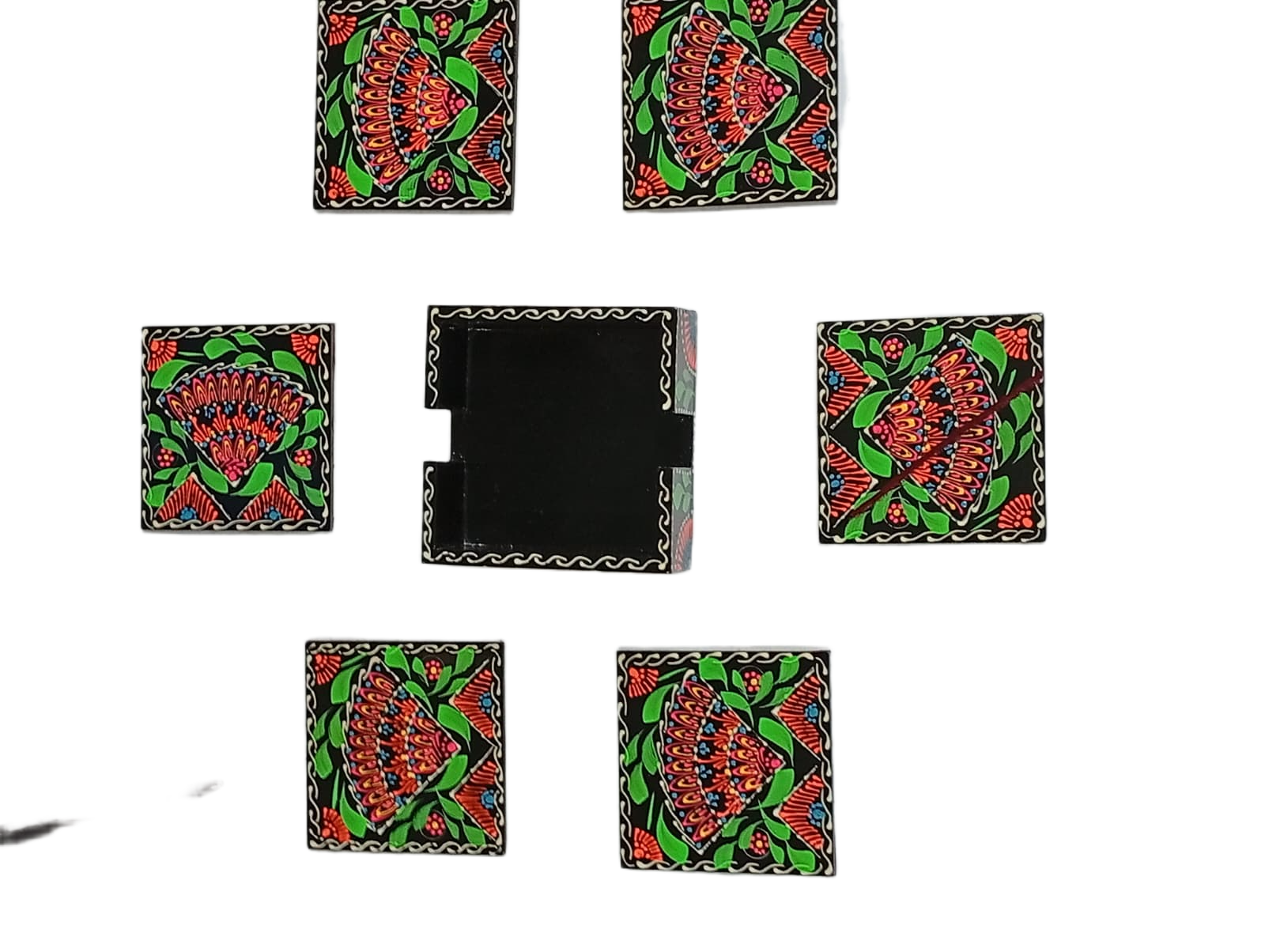 Truck Art Tea Coaster Set of 6 with Holder – Handmade Traditional Pakistani Design - Image 3