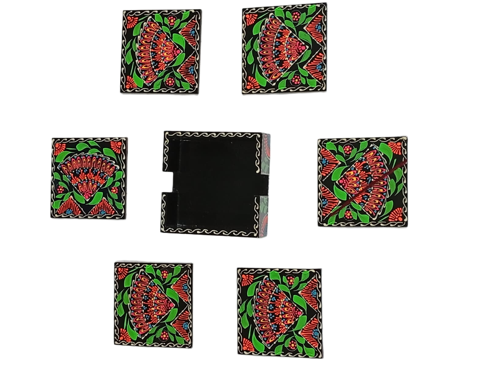 Truck Art Tea Coaster Set of 6 with Holder – Handmade Traditional Pakistani Design - Image 7