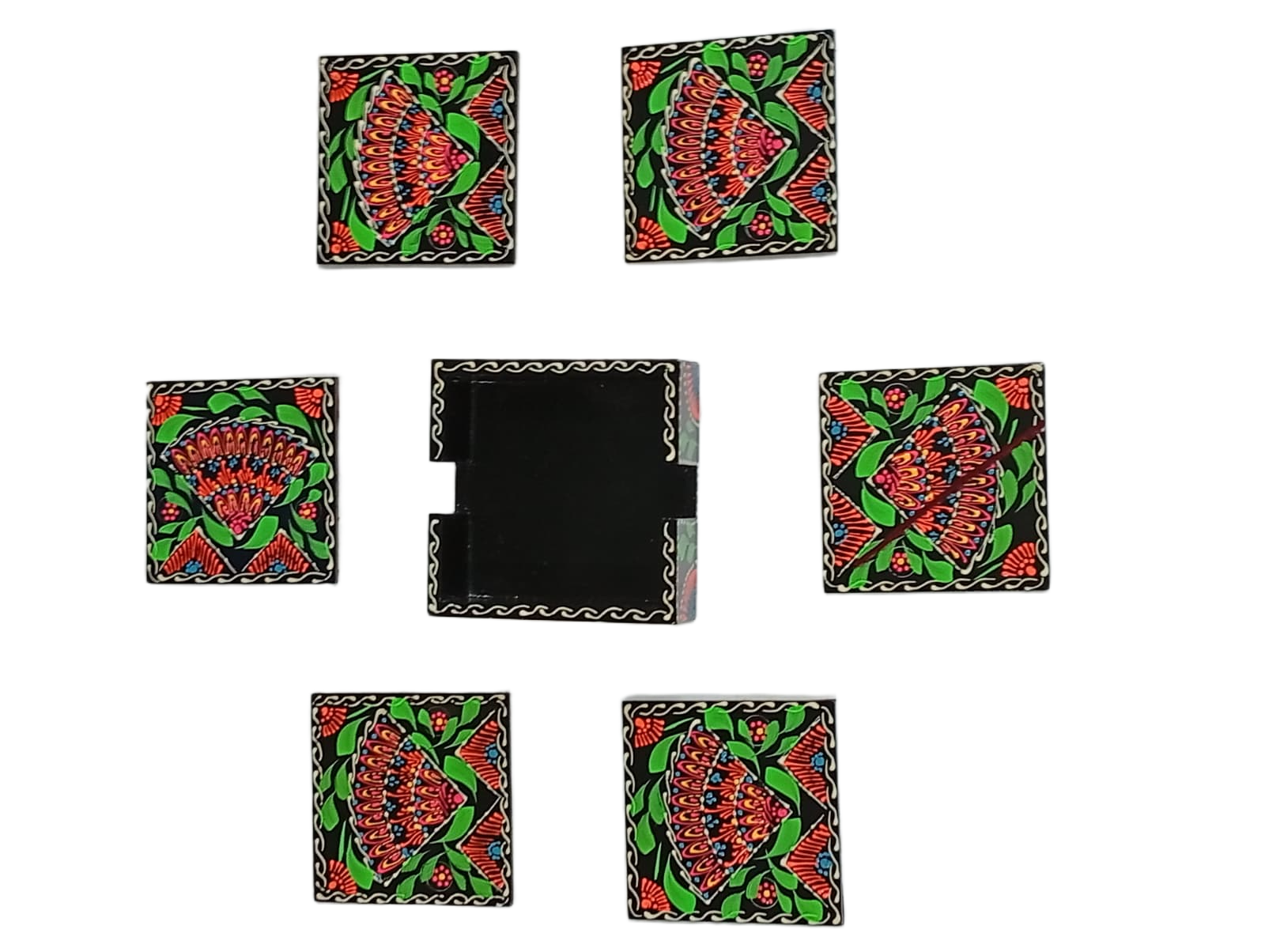 Truck Art Tea Coaster Set of 6 with Holder – Handmade Traditional Pakistani Design - Image 5