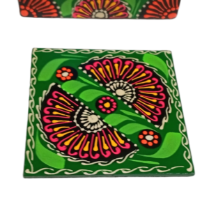 Truck Art Tea Coaster Set of 6 with Holder – Handmade Traditional Pakistani Design