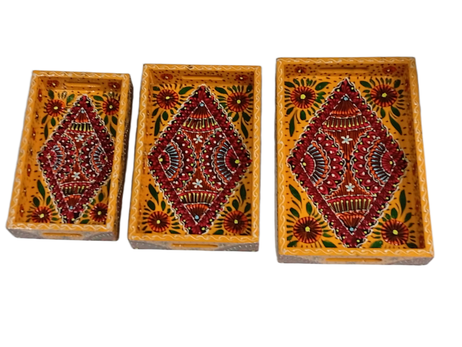 Handcrafted 3-Piece Bundi Tray Set – Decorative Serving & Display Trays - Image 10