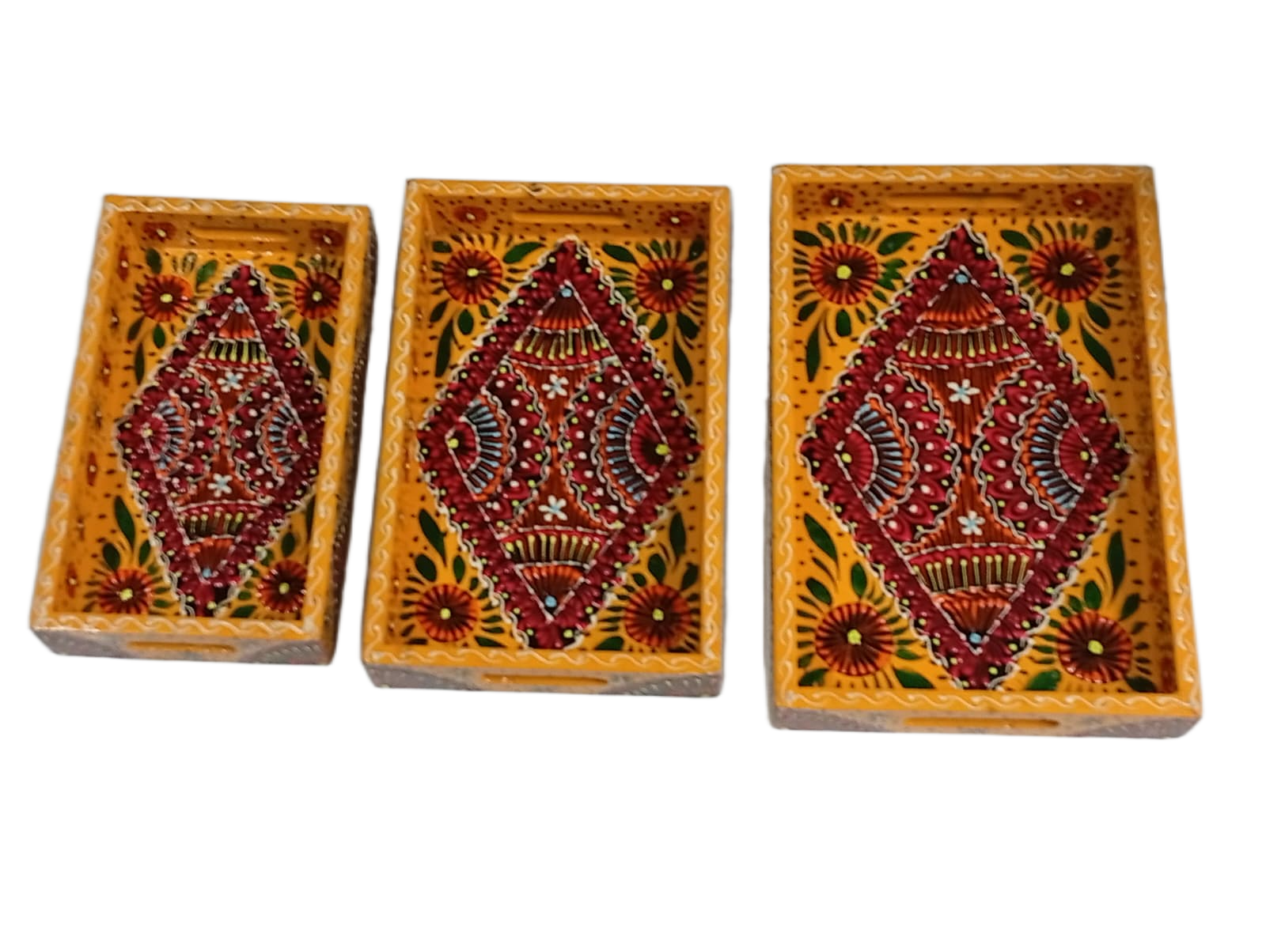 Handcrafted 3-Piece Bundi Tray Set – Decorative Serving & Display Trays - Image 9