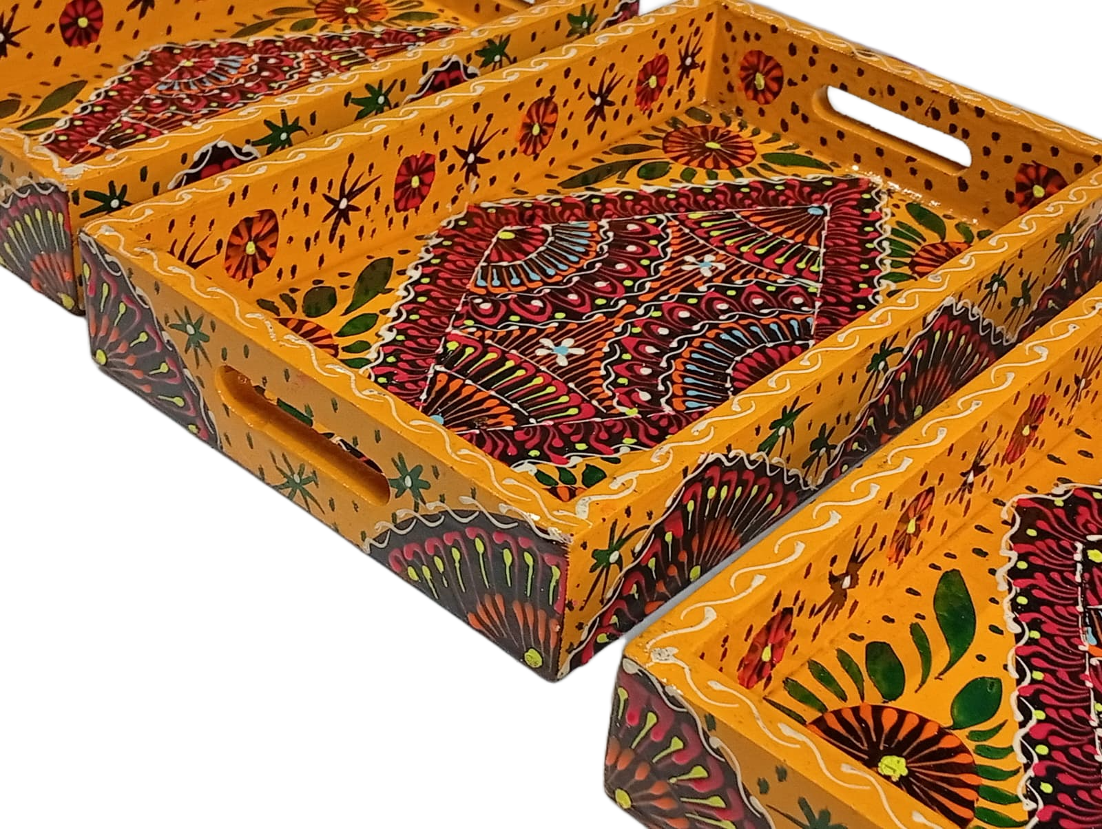 Handcrafted 3-Piece Bundi Tray Set – Decorative Serving & Display Trays - Image 7