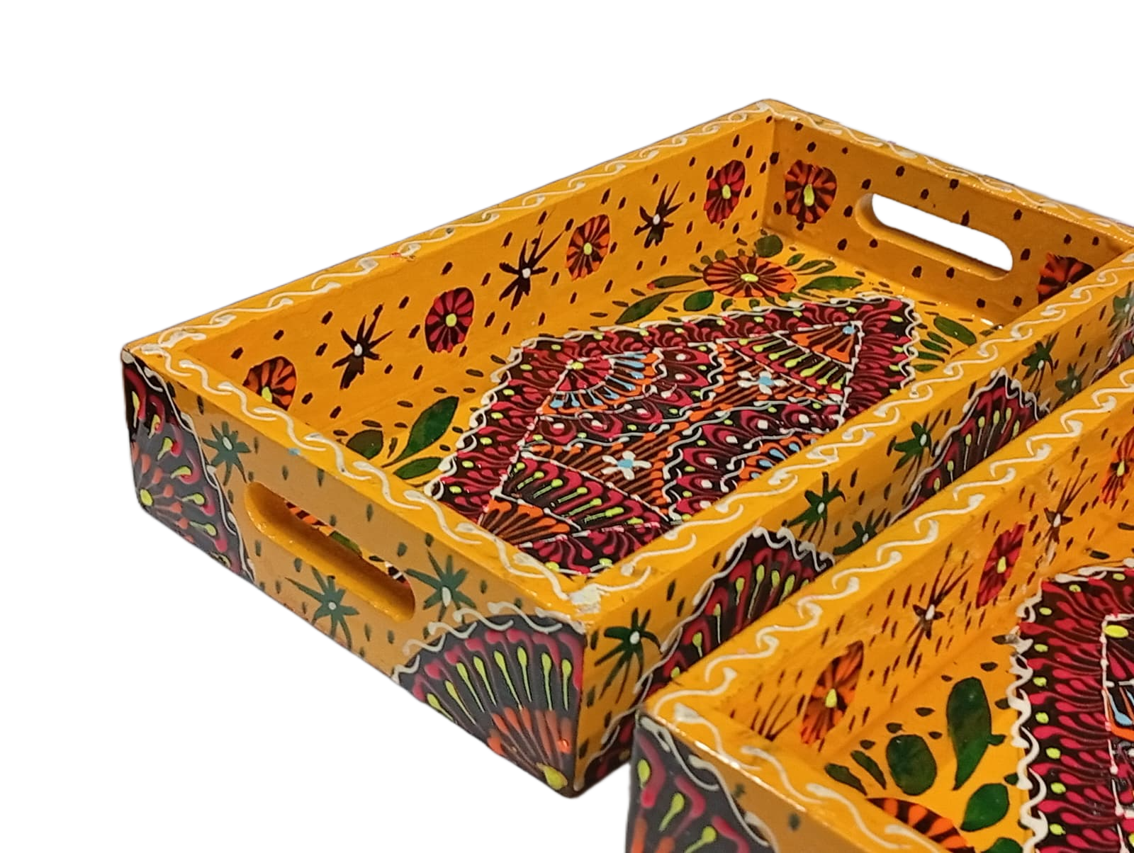 Handcrafted 3-Piece Bundi Tray Set – Decorative Serving & Display Trays - Image 6