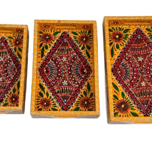 Handcrafted 3-Piece Bundi Tray Set – Decorative Serving & Display Trays