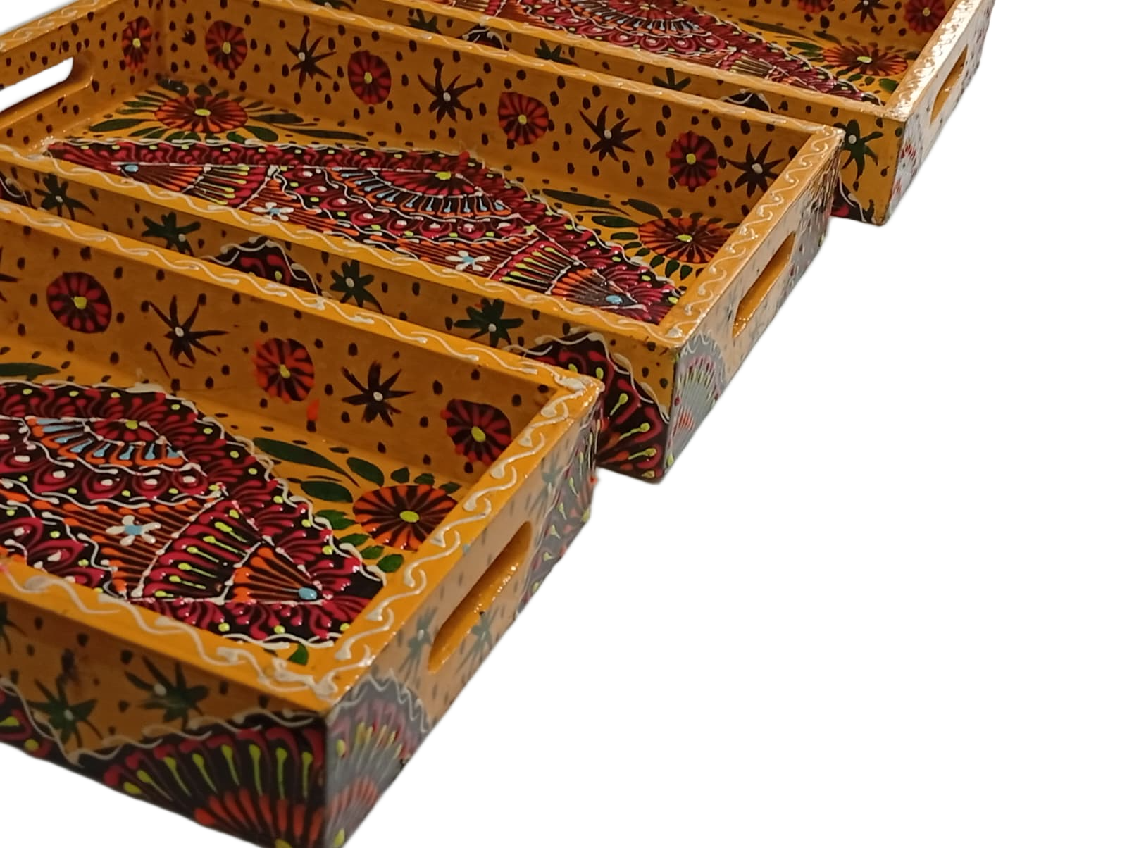 Handcrafted 3-Piece Bundi Tray Set – Decorative Serving & Display Trays - Image 4