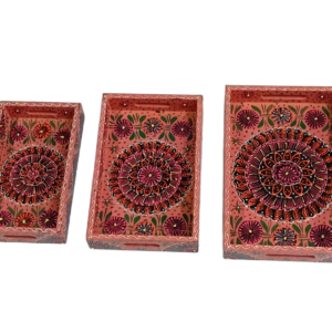 Handcrafted 3-Piece Bundi Tray Set – Decorative Serving & Display Trays