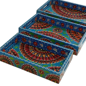 Handcrafted 3-Piece Bundi Tray Set – Decorative Serving & Display Trays