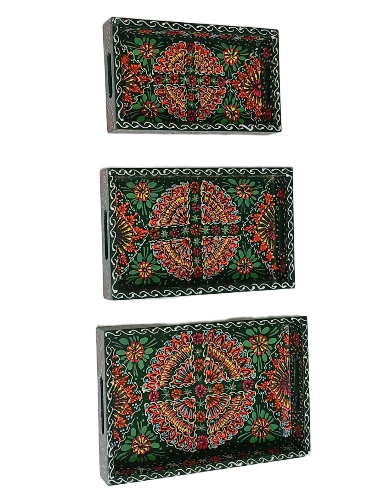 Handcrafted 3-Piece Bundi Tray Set – Decorative Serving & Display Trays - Image 6