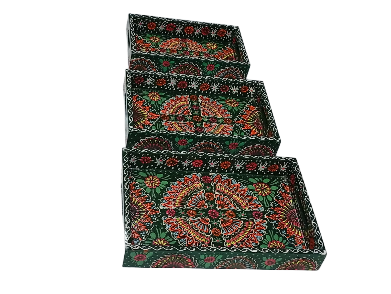 Handcrafted 3-Piece Bundi Tray Set – Decorative Serving & Display Trays - Image 4