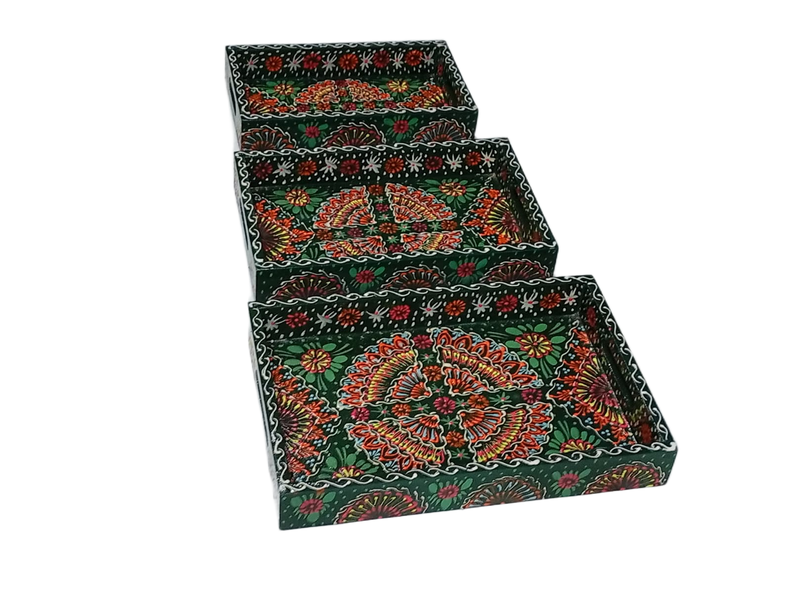 Handcrafted 3-Piece Bundi Tray Set – Decorative Serving & Display Trays - Image 3