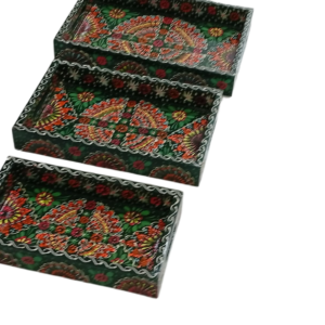 Handcrafted 3-Piece Bundi Tray Set – Decorative Serving & Display Trays