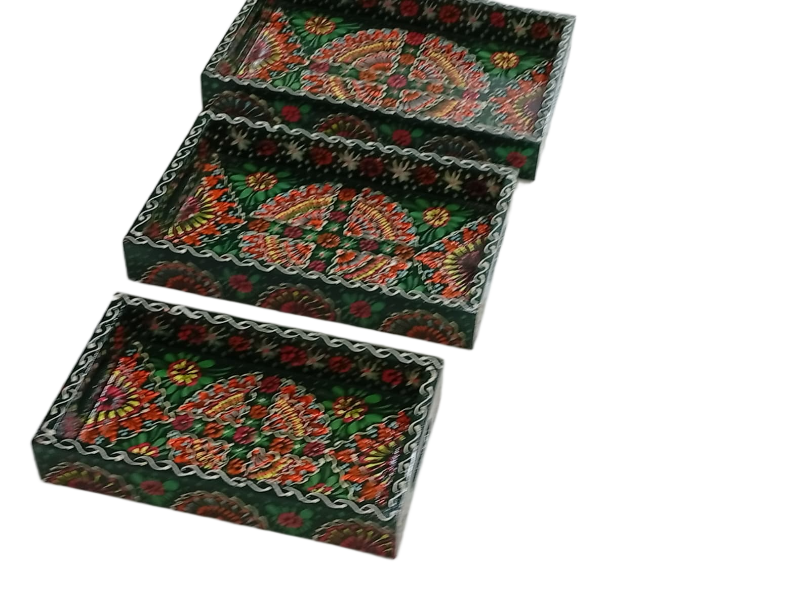 Handcrafted 3-Piece Bundi Tray Set – Decorative Serving & Display Trays - Image 2