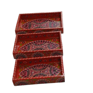 Handcrafted 3-Piece Bundi Tray Set – Decorative Serving & Display Trays