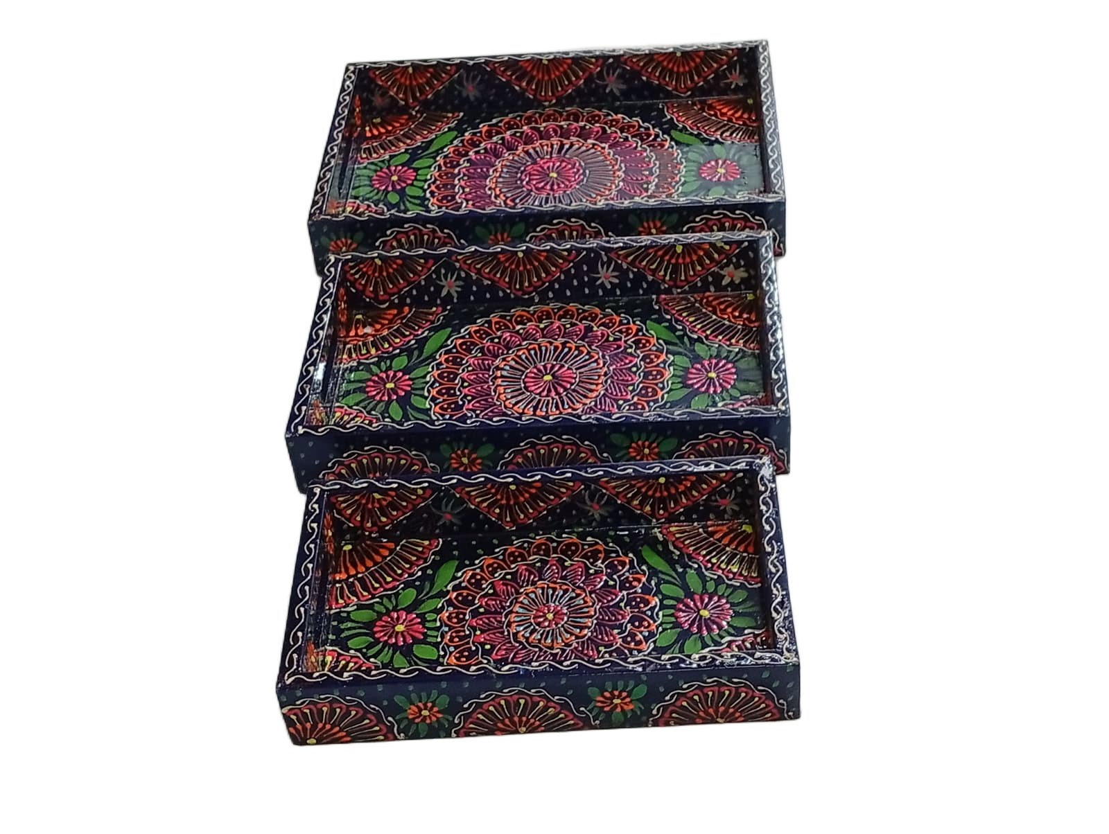Handcrafted 3-Piece Bundi Tray Set – Decorative Serving & Display Trays - Image 6
