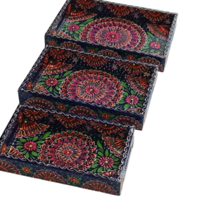 Handcrafted 3-Piece Bundi Tray Set – Decorative Serving & Display Trays