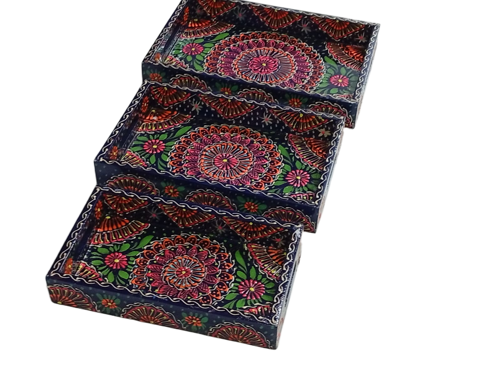 Handcrafted 3-Piece Bundi Tray Set – Decorative Serving & Display Trays - Image 2
