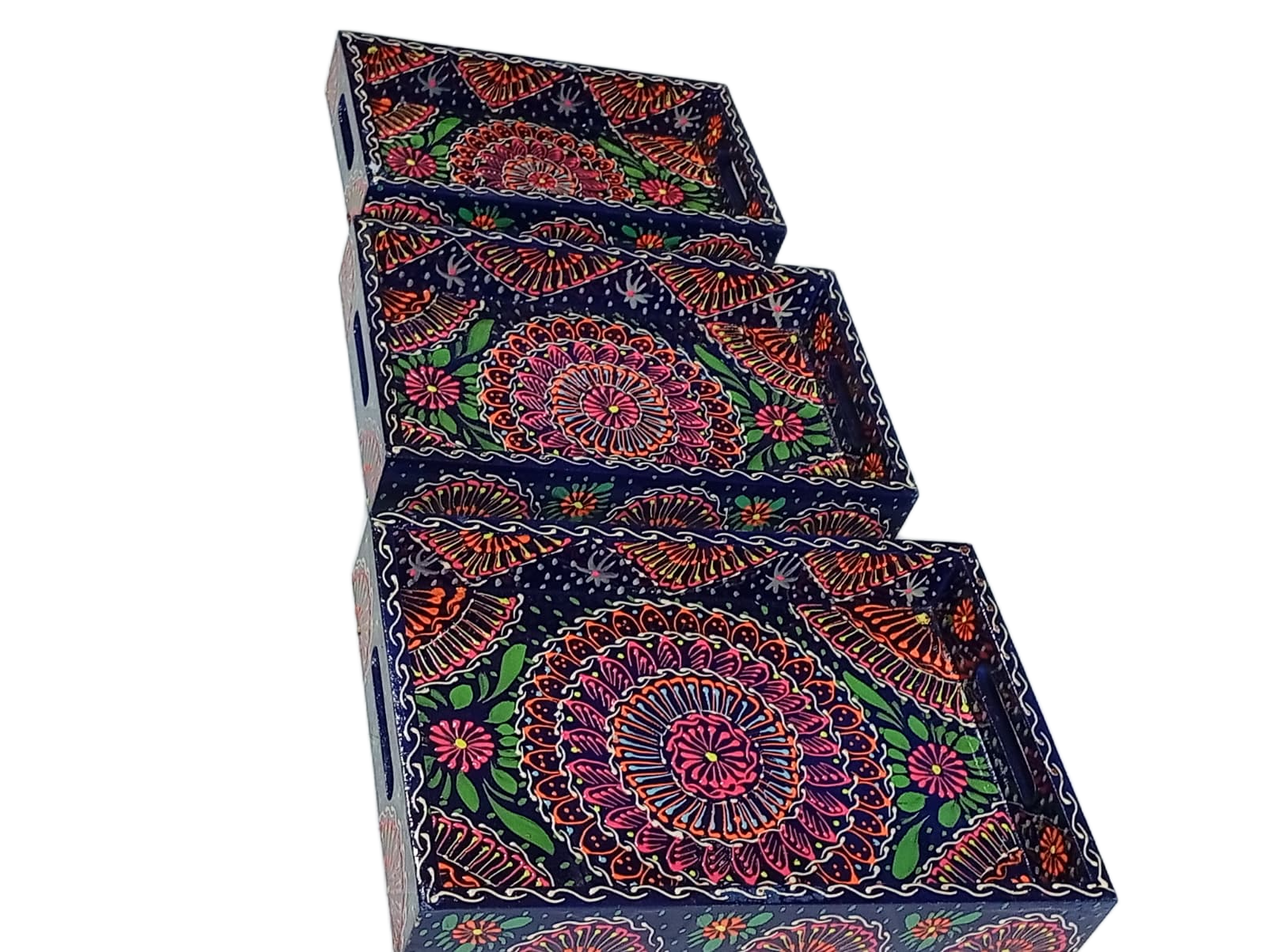 Handcrafted 3-Piece Bundi Tray Set – Decorative Serving & Display Trays - Image 4