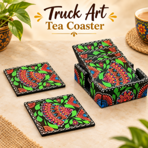 Truck Art Tea Coaster Set of 6 with Holder – Handmade Traditional Pakistani Design