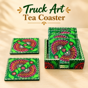 Truck Art Tea Coaster Set of 6 with Holder – Handmade Traditional Pakistani Design