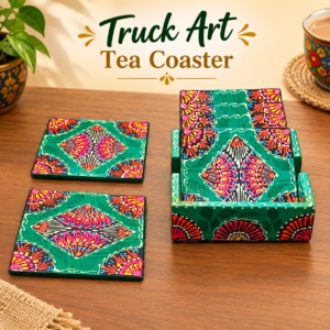 Truck Art Tea Coaster Set of 6 with Holder – Handmade Traditional Pakistani Design