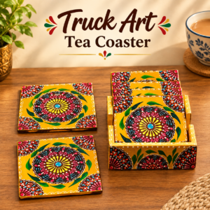 Truck Art Tea Coaster Set of 6 with Holder – Handmade Traditional Pakistani Design