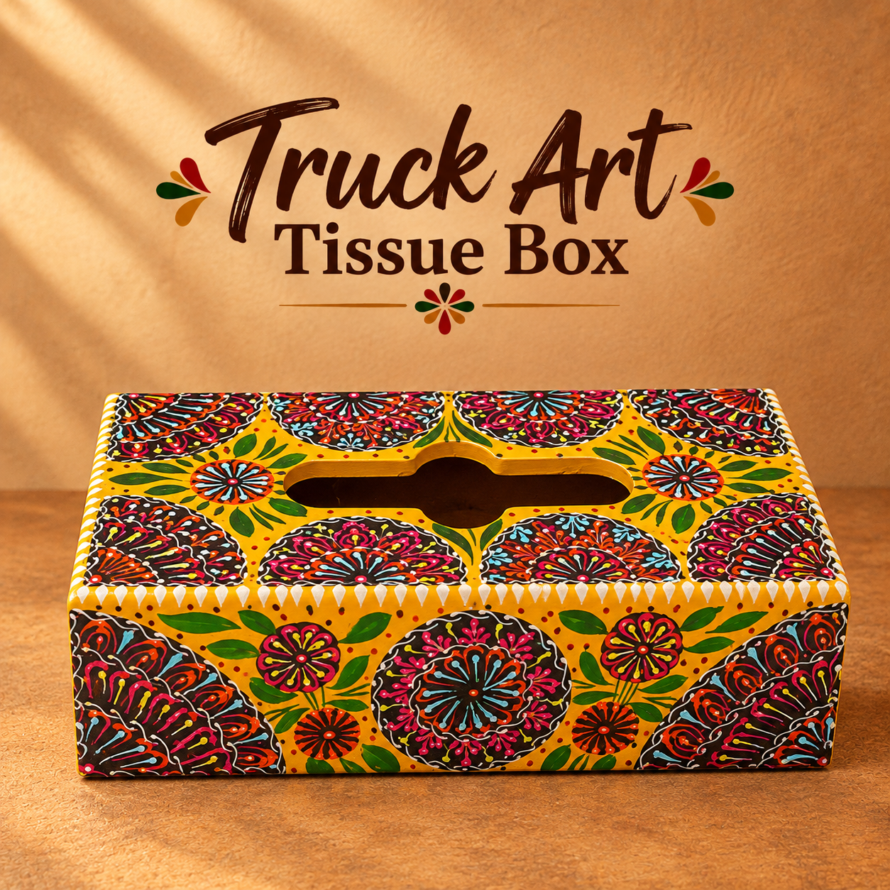 Truck Art Hand-Painted Tissue Box – Traditional Decorative Wooden Cover