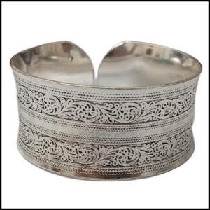 Handcrafted Traditional Floral Engraved Metal Cuff Bracelet