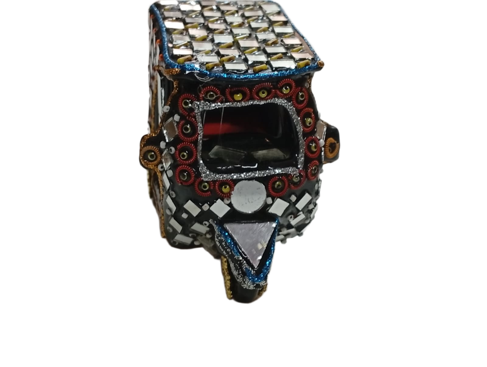 Decorative Mirror Work Rickshaw (L-10cm, W-5cm, H-7.5cm) - Image 2