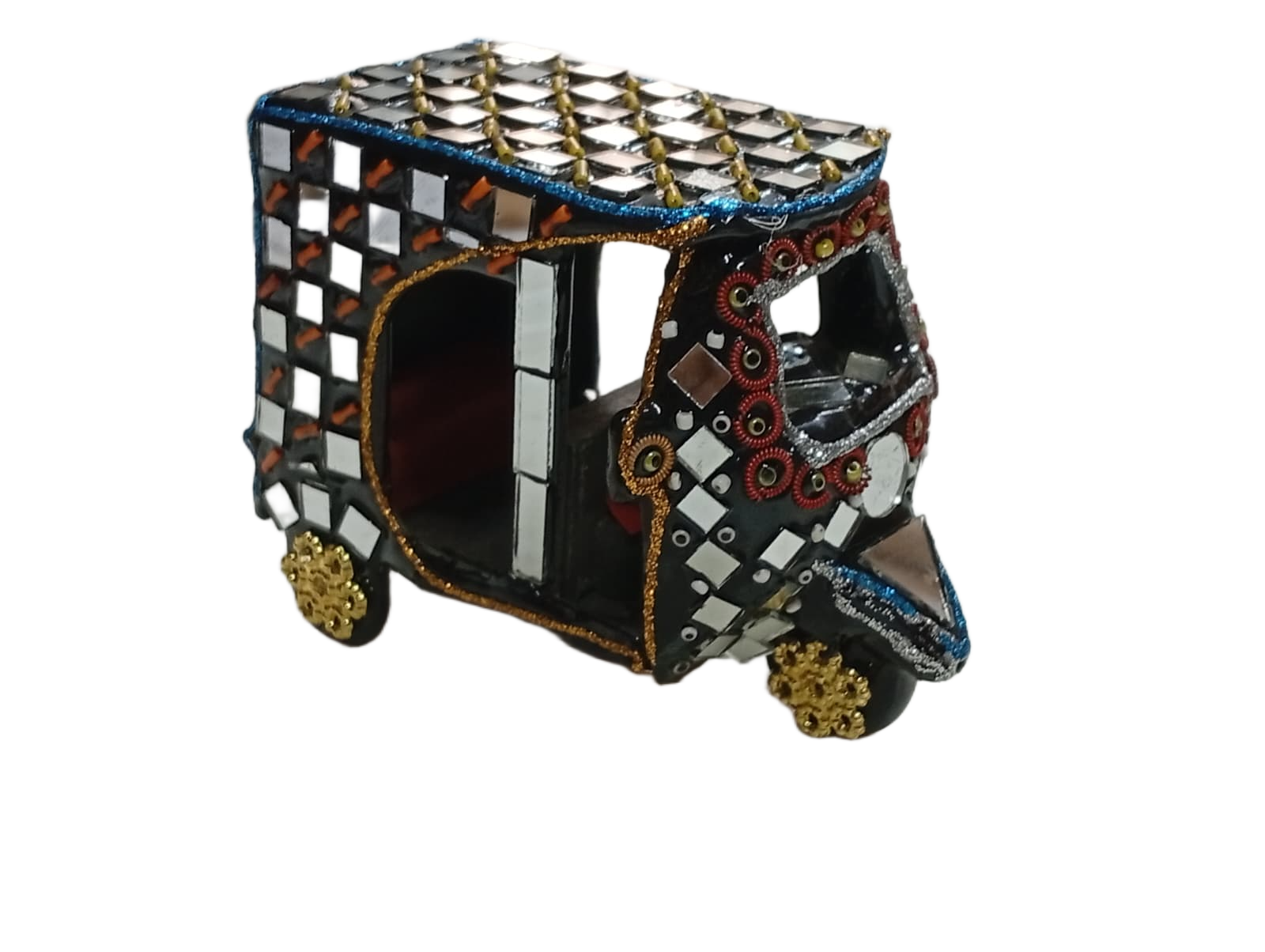 Decorative Mirror Work Rickshaw (L-10cm, W-5cm, H-7.5cm) - Image 3