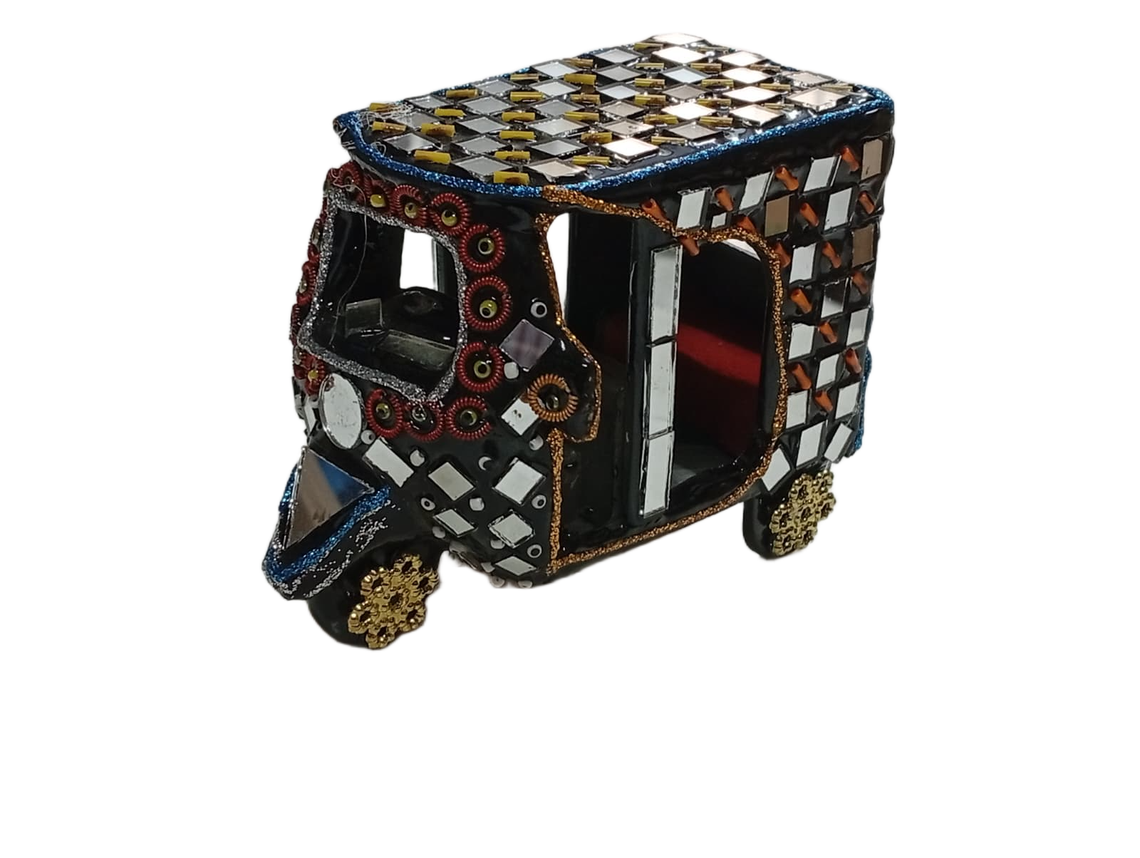 Decorative Mirror Work Rickshaw (L-10cm, W-5cm, H-7.5cm) - Image 6