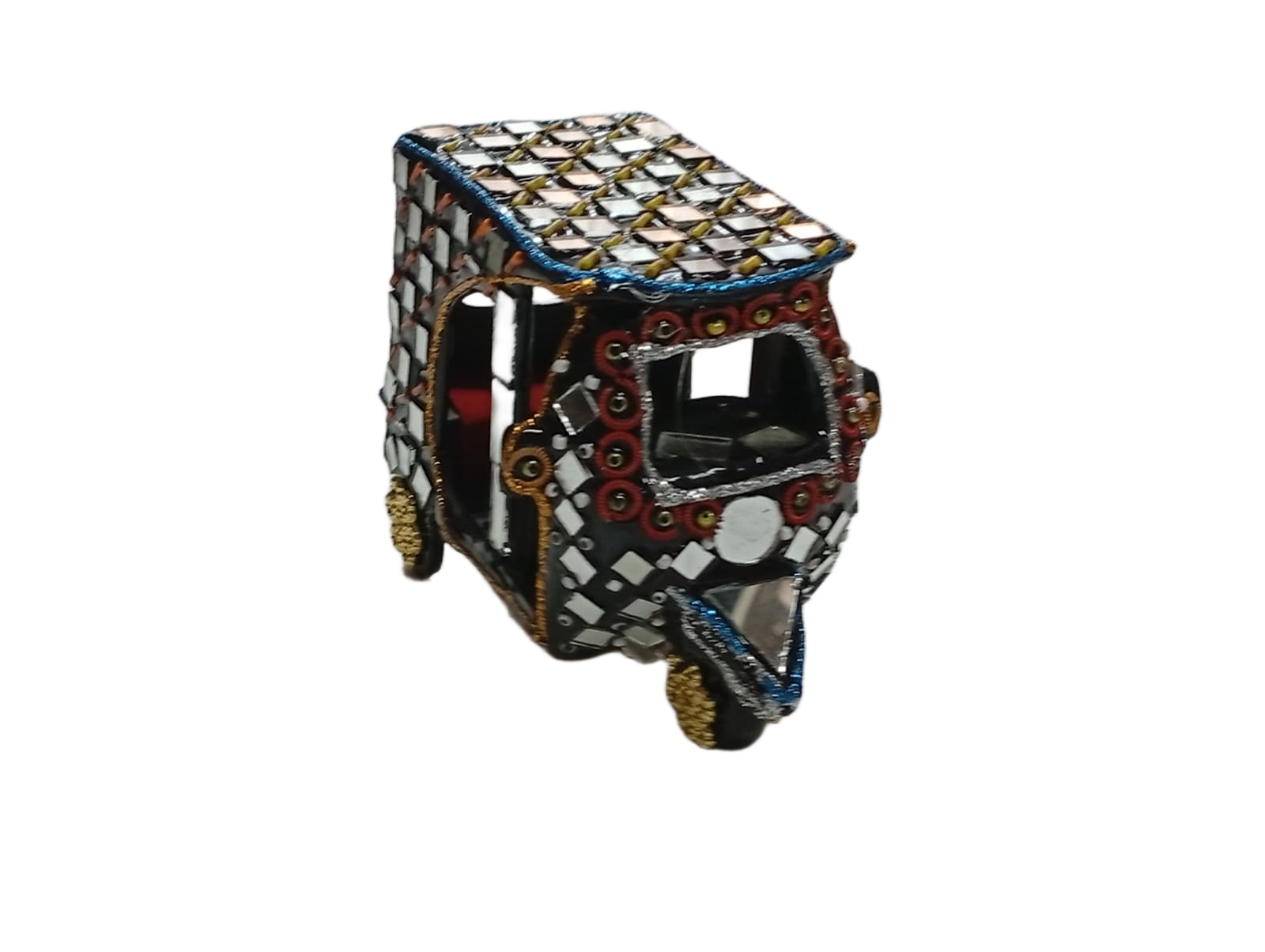 Decorative Mirror Work Rickshaw (L-10cm, W-5cm, H-7.5cm) - Image 7
