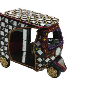 Decorative Mirror Work Rickshaw (L-10cm, W-5cm, H-7.5cm)