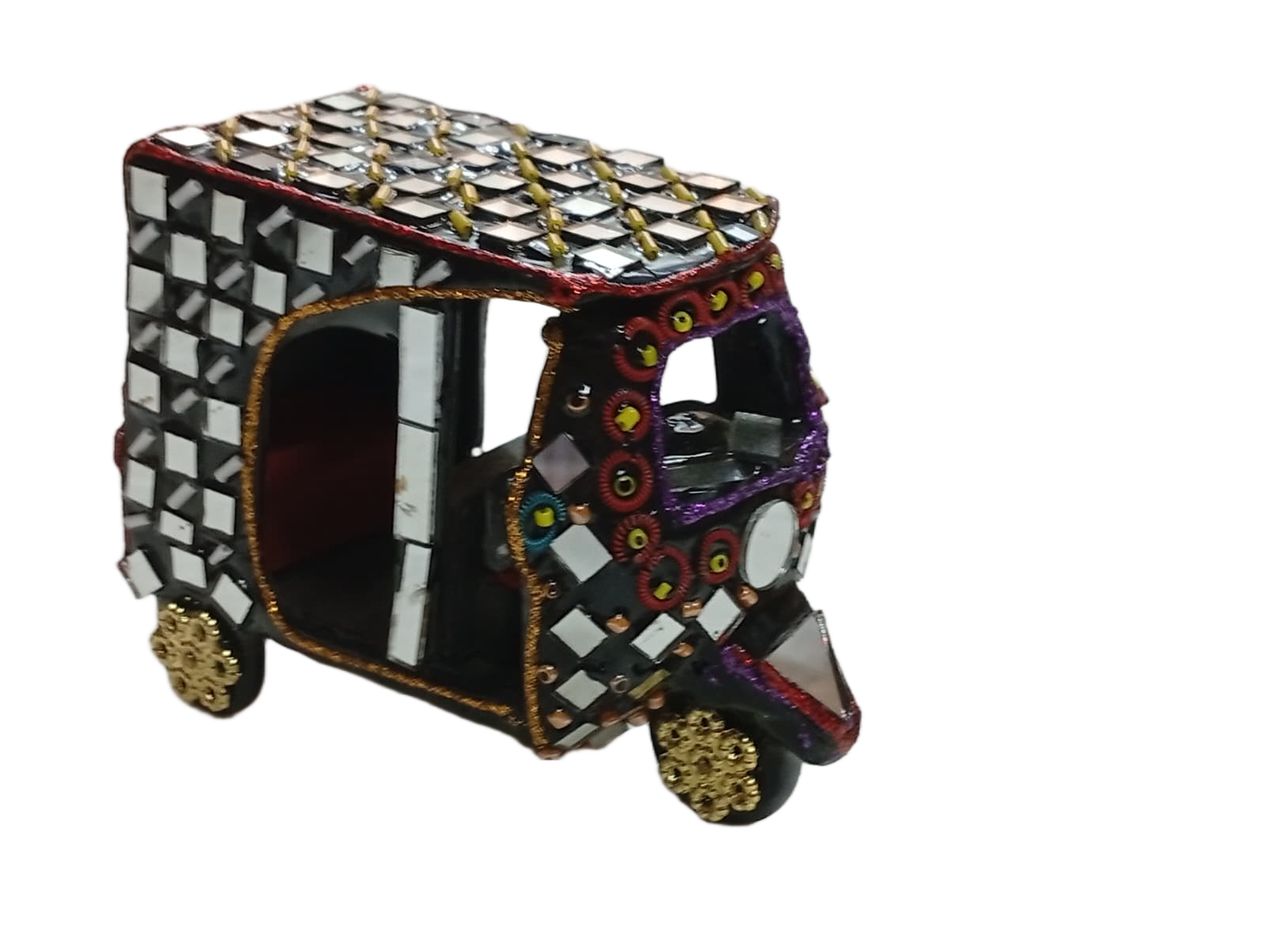 Decorative Mirror Work Rickshaw (L-10cm, W-5cm, H-7.5cm) - Image 2