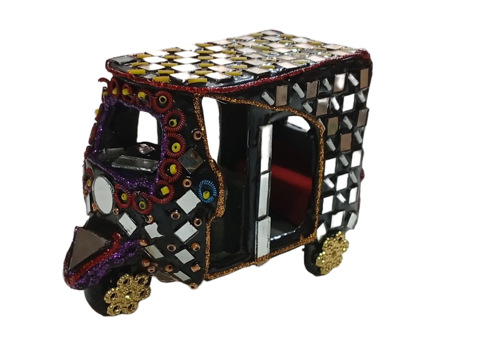 Decorative Mirror Work Rickshaw (L-10cm, W-5cm, H-7.5cm) - Image 5