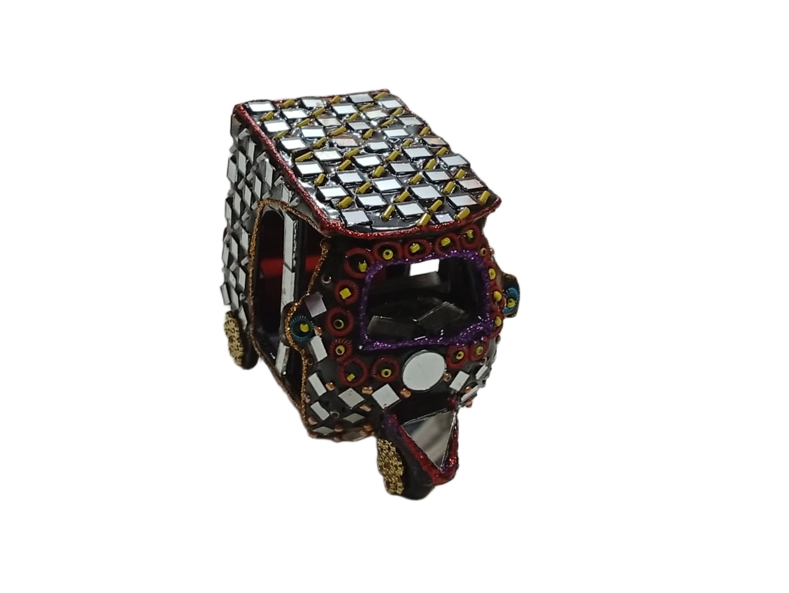 Decorative Mirror Work Rickshaw (L-10cm, W-5cm, H-7.5cm) - Image 6